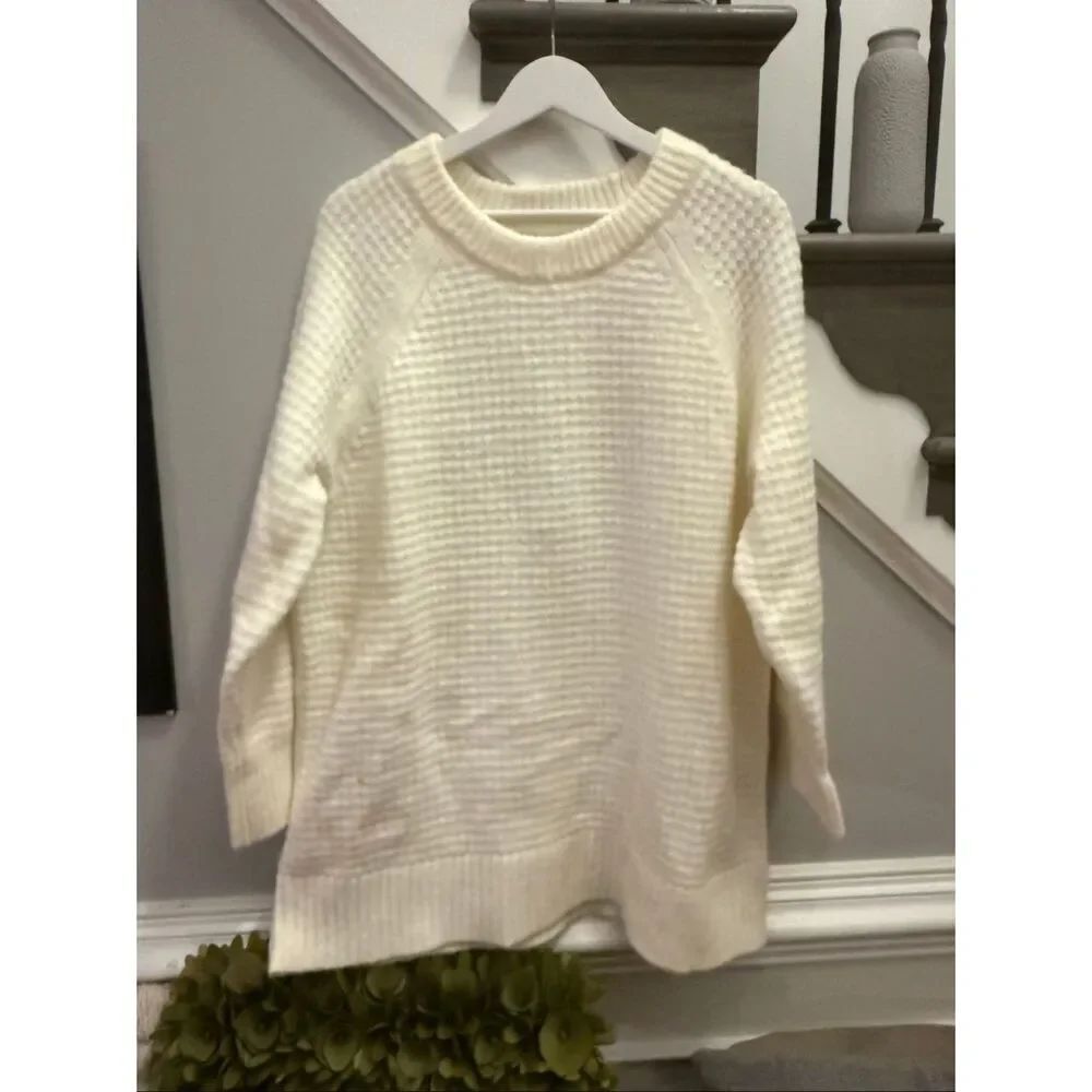 Lou & Grey Cream Waffle Texture Crewneck Sweater sz XXL NWT